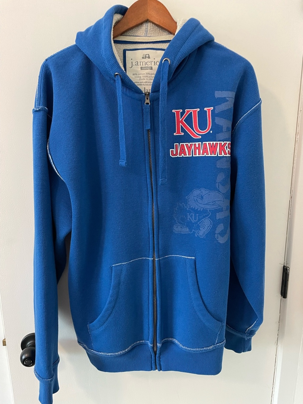 Kansas Jayhawks J America Vintage NCAA Full Zip Hoodie XL Sweatshirt Blue 0052